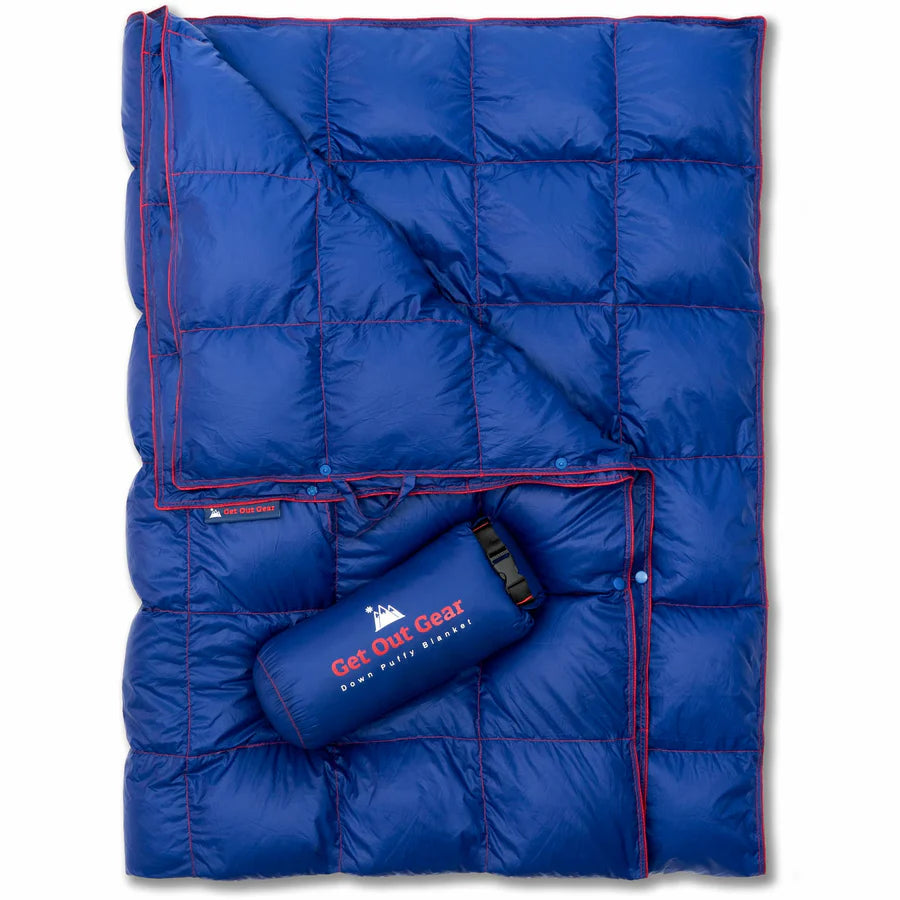 Down puffy camping blanket