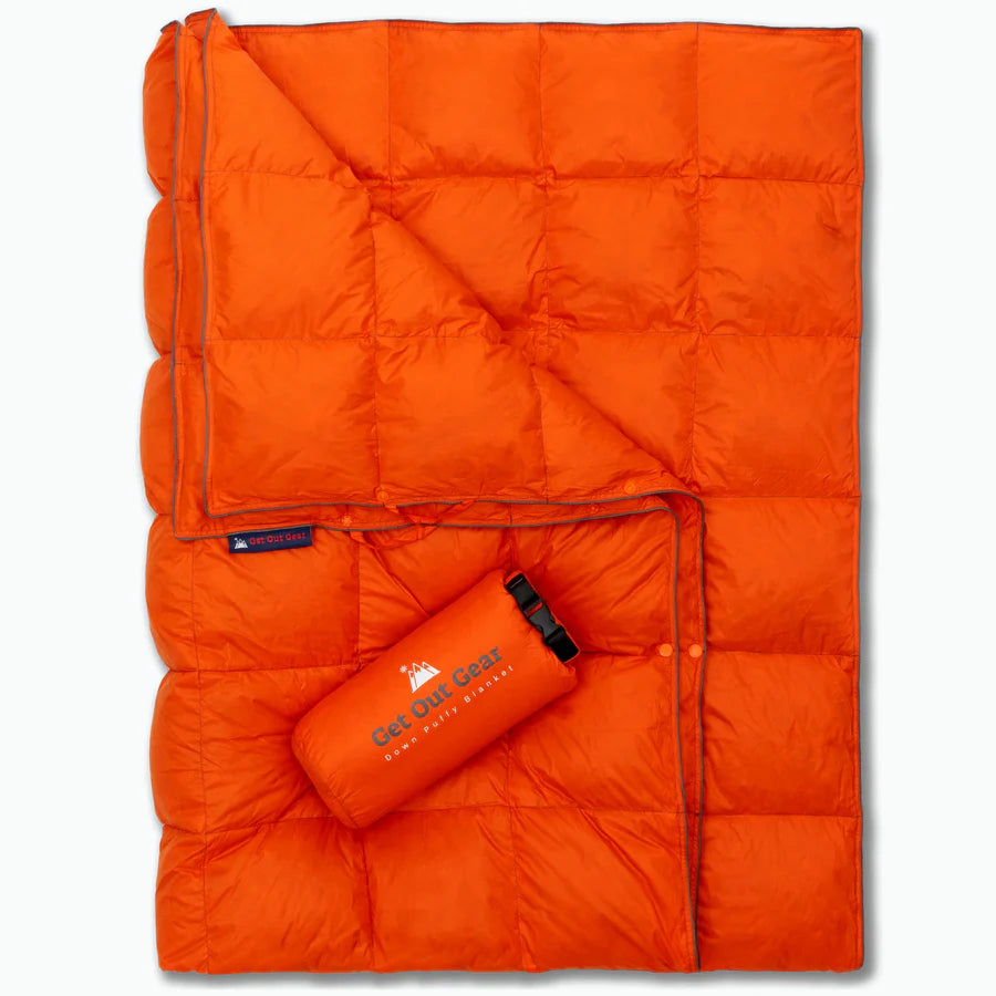 Down puffy camping blanket