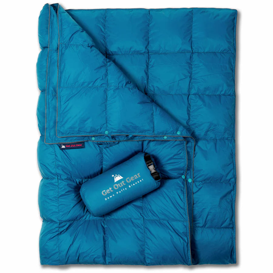 Down puffy camping blanket