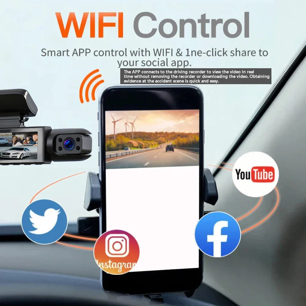 1080P WIFI Dual Camera Dash Cam for Cars | Front and Inside Car Camera with IR Night Vision | Loop Recording Wide Angle Car DVR Camera