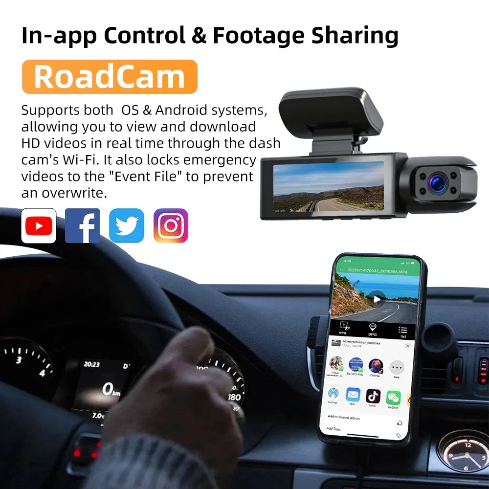 1080P WIFI Dual Camera Dash Cam for Cars | Front and Inside Car Camera with IR Night Vision | Loop Recording Wide Angle Car DVR Camera