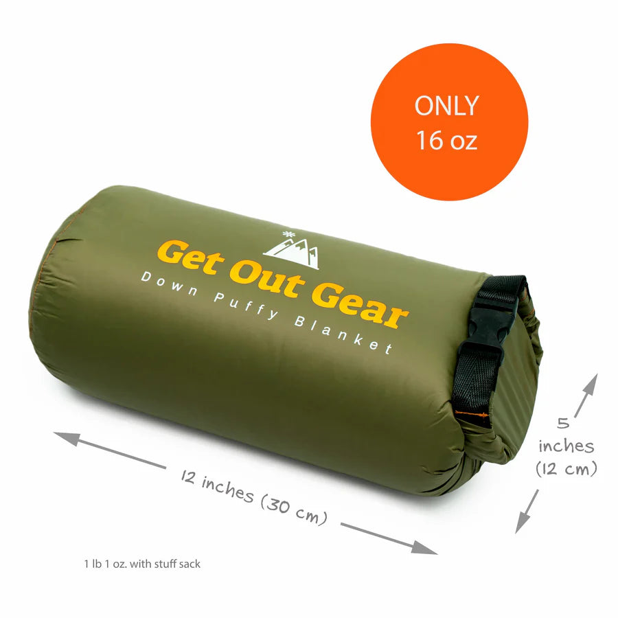 Down puffy camping blanket