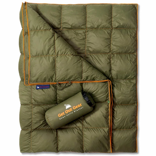 Down puffy camping blanket